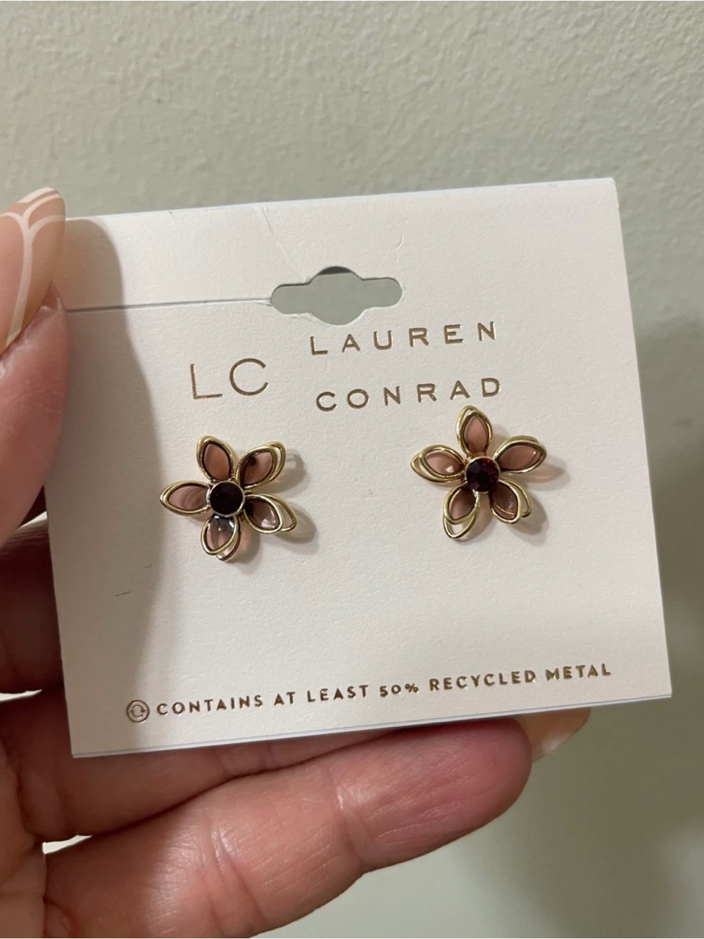 LC Lauren Conrad Gold-Trim Floral Stud Earrings